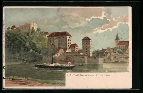 Lithographie Passau, Nieder- und Oberhaus