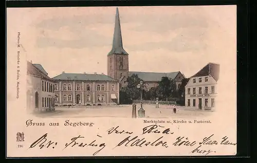 AK Segeberg, Marktplatz mit Kirche und Pastorat