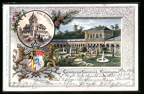 Lithographie Kissingen, Villa Rosenhügel, Conversationssaal, Wappen