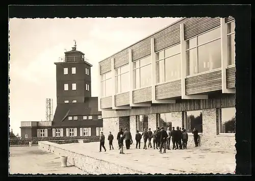 AK Oberwiesenthal, Wetterwarte und HO-Gaststätte auf dem Fichtelberg