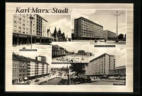 AK Karl-Marx-Stadt, Rosenhof mit Rathaus, Brückenstrasse, Wilhelm-Pieck-Strasse