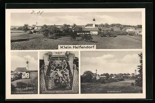 AK Klein Helfendorf, Ortspanorama, Skt. Emmerankirche