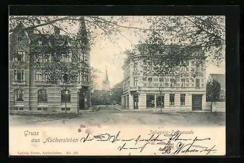 AK Aschersleben, Johannis-Promenade mit Kirche