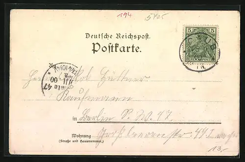 Lithographie Caub, Teilansicht mit Gutenfels und Wassermann, Blücherdenkmal