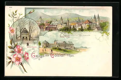 Lithographie Goslar a. H., Teilansicht, Kaiserhaus, Domcapelle