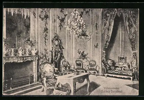 AK Potsdam, Schloss Sanssouci, Voltairezimmer