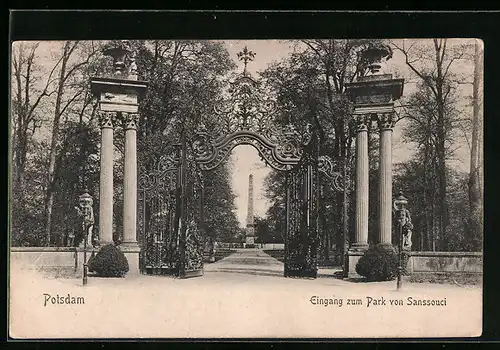 AK Potsdam, Eingang zum Park von Sanssouci