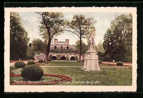 AK Potsdam, Sanssouci, Orangerie und Denkmal Friedrichs des Grossen