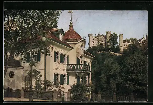 AK Hohenschwangau, Hotel Lisl, Nebenhaus mit Schloss Hohenschwangau