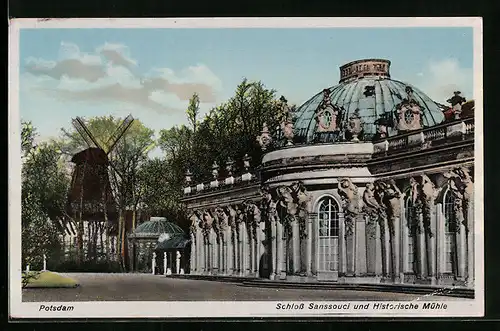 AK Potsdam, Schloss Sanssouci und Historische Mühle