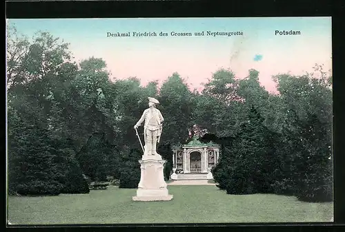 AK Potsdam, Sanssouci, Denkmal Friedrichs des Grossen und Neptunsgrotte