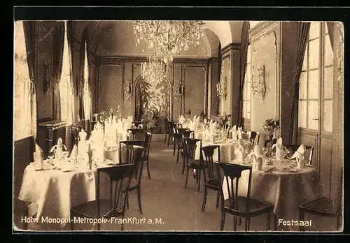 AK Frankfurt a. M., Hotel Monopol-Metropole, Blick in den Festsaal