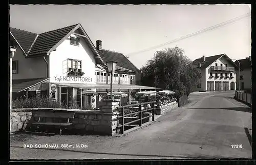 AK Bad Schönau, Strassenpartie mit Café-Konditorei