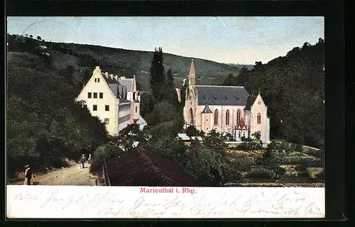 AK Marienthal i. Rhg., Ortspartie mit Kirche