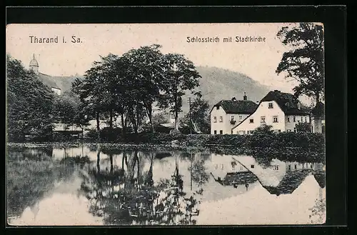 AK Tharand i. Sa., Schlossteich mit Stadtkirche