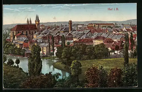 AK Hof i. B., Ortsansicht aus der Vogelschau