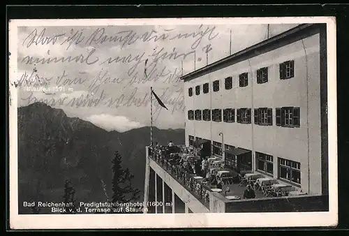 AK Bad Reichenhall, Predigtstuhlberghotel, Blick von der Terrasse auf Staufen