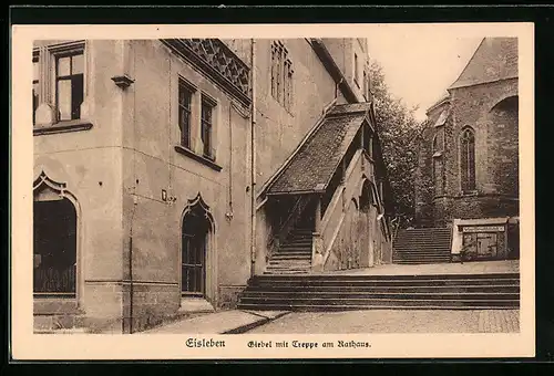 AK Eisleben, Giebel mit Treppe am Rathaus