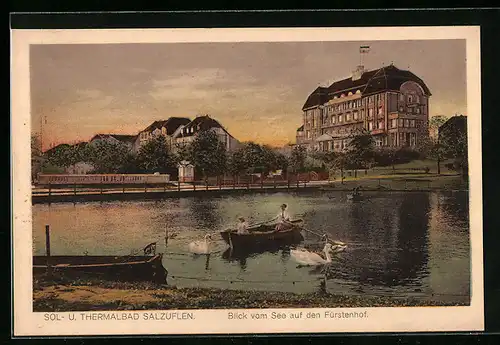 AK Bad Salzuflen, Blick vom See zum Hotel Fürstenhof