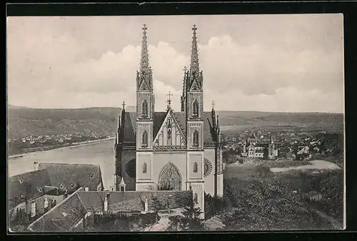 AK Remagen, Apollinariskirche mit Blick auf Remagen und den Rhein