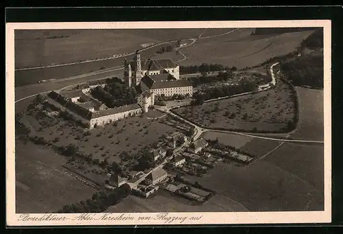 AK Neresheim, Benediktiner-Abtei vom Flugzeug aus gesehen