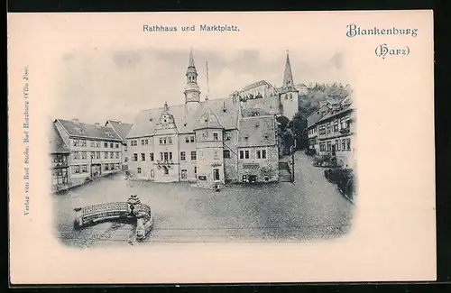 AK Blankenburg / Harz, Rathaus und Marktplatz