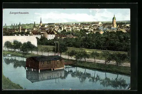 AK Sangerhausen, Ortsansicht und Flusspartie aus der Vogelschau