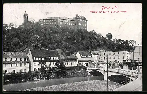 AK Greiz i. V., Oberes Schloss und Heinrichsbrücke