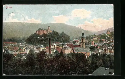 AK Greiz i. V., Ortsansicht aus der Vogelschau