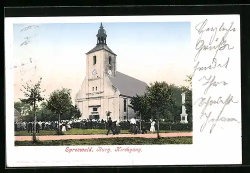 AK Burg / Spreewald, Kirchgang