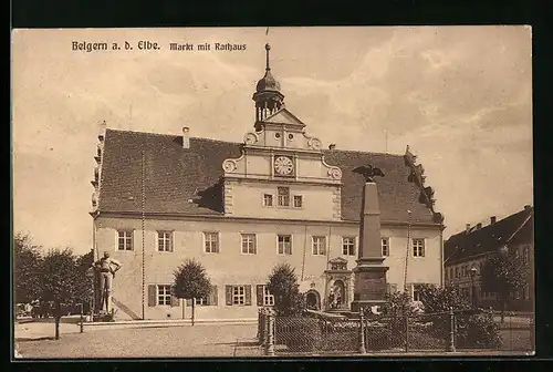 AK Belgern / Elbe, Markt mit Rathaus