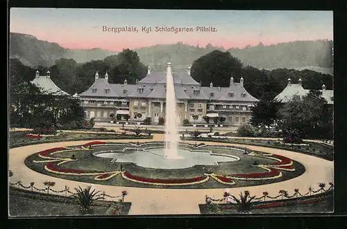 AK Dresden-Pillnitz, Bergpalais, Königlicher Schlossgarten