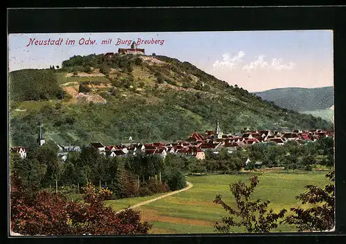 AK Neustadt im Odw., Ortsansicht mit Burg Breuberg