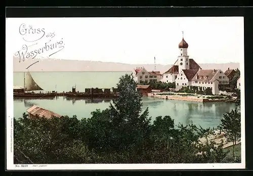 AK Wasserburg / Bodensee, Ortspartie mit Kirche