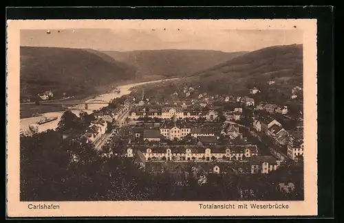 AK Carlshafen, Totalansicht mit Weserbrücke