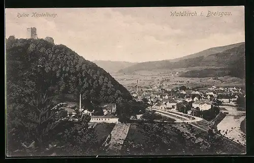 AK Waldkirch i. Br., Ortsansicht mit Ruine Kastelburg