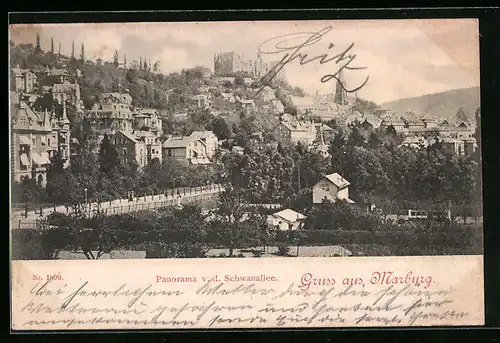 AK Marburg, Panorama von der Schwanallee gesehen