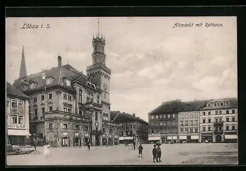 AK Löbau i. S., Altmarkt mit Rathaus