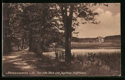 AK Schmannewitz i. Sa., Alter Teich und Jagdhaus Hülsmann