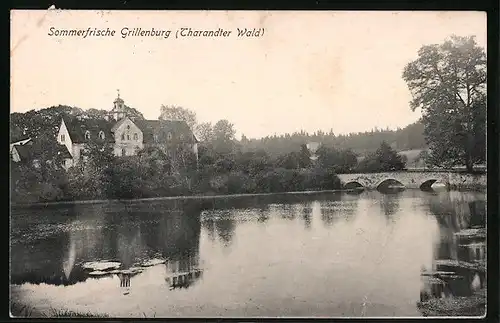 AK Grillenburg / Tharandter Wald, Flusspartie mit Brücke