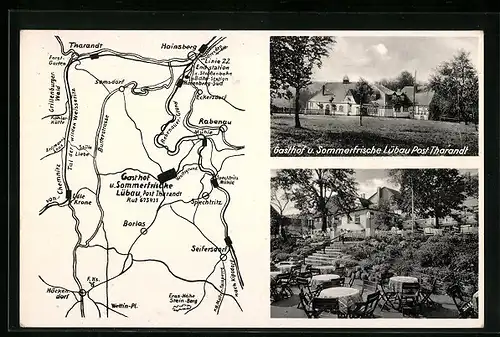 AK Lübau, Gasthof Lübau, Landkarte mit umliegenden Ortschaften
