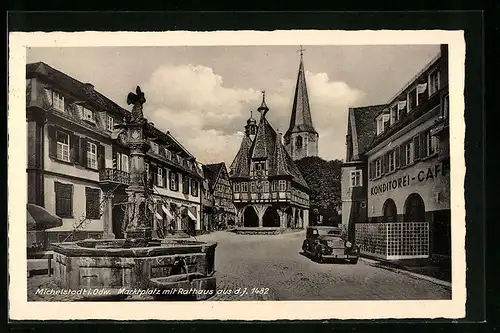AK Michelstadt i. Odw., Marktplatz mit Rathaus