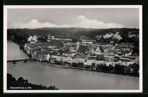 AK Wasserburg a. Inn, Ortsansicht und Flusspartie aus der Vogelschau