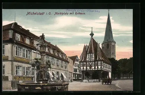 AK Michelstadt i. O., Marktplatz mit Rathaus