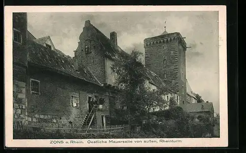 AK Zons / Rhein, Östliche Mauerseite von aussen, Rheinturm