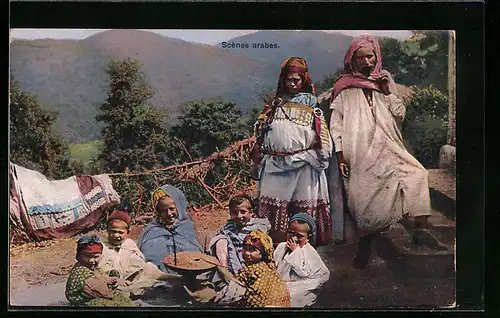 AK Scènes arabes, Arabische Familie in Tracht, arabische Volkstypen