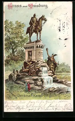 Lithographie Duisburg, Denkmal Kaiser Wilhelm I.