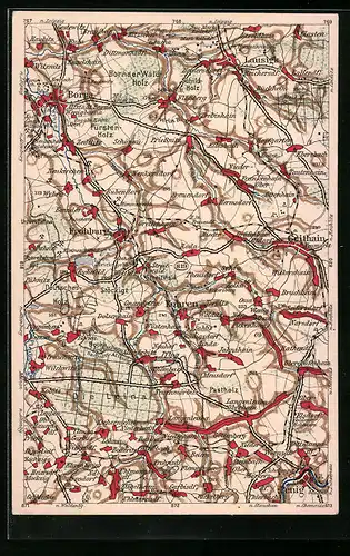 Künstler-AK Kohren, Landkarte mit Borna, Frohburg und Priessnitz