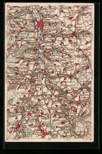 Künstler-AK Gera, Landkarte mit Ronneburg, Berga und Weida