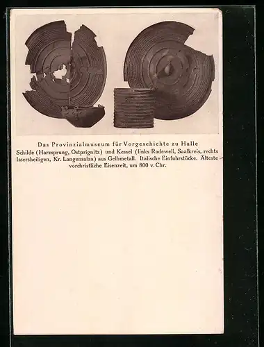 AK Halle, Schilde und Kessel aus der Eisenzeit im Provinzialmuseum für Vorgeschichte